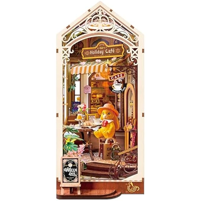 BOOK NOOK RABBIT'S COFFEE HOLIDAY, BOOKNOOK MINIATURE HOUSE WITH LIGHT, 3D PUZZLE DIORAMA FOR LIBRARY DECORATION, CREATIVE CHRISTMAS OR BIRTHDAY GIFT FOR ADULTS